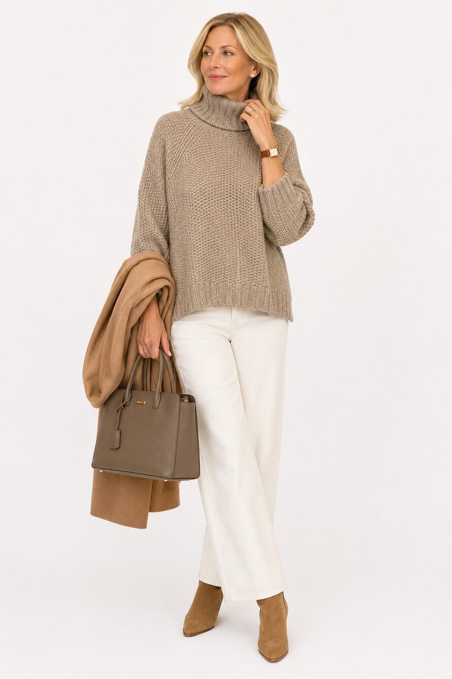 Vince Yak Wool Blend Turtleneck Sweater XS Tan Chunky Knit Cozy Luxury Soft